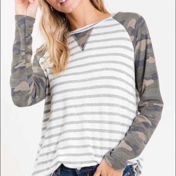 Long sleeved shirt with stripes and camo! - Picture 1 of 2